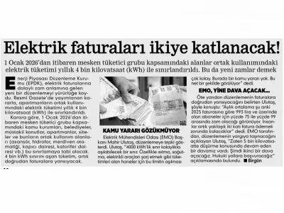 ELEKTRİK FATURALARI İKİYE KATLANACAK! (KOCAELİ GAZETESİ, 07.11.2025)