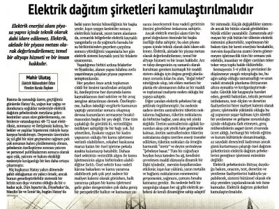 MAHİR ULUTAŞ YAZDI: ELEKTRİK DAĞITIM ŞİRKETLERİ KAMULAŞTIRILMALIDIR (GÜNLÜK EVRENSEL, 10.01.2026)
