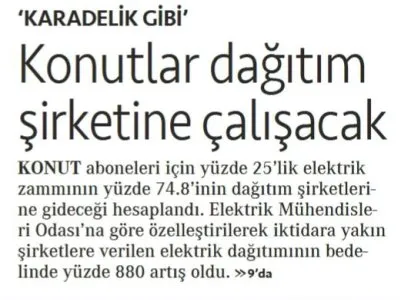 KONUTLAR DAĞITIM ŞİRKETİNE ÇALIŞACAK (CUMHURİYET, 07.04.2026)
