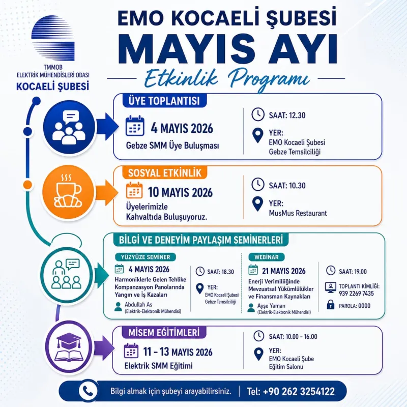 EMO KOCAELİ ŞUBESİ MAYIS AYI ETKİNLİK PROGRAMI