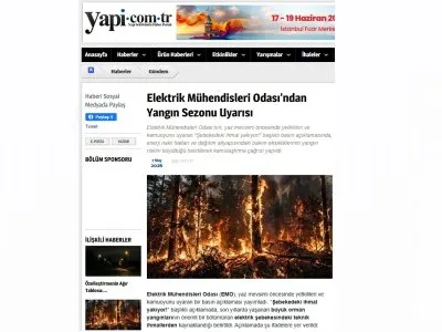 ELEKTRİK MÜHENDİSLERİ ODASI’NDAN YANGIN SEZONU UYARISI (YAPI.COM.TR, 07.05.2026)