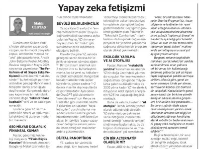 MAHİR ULUTAŞ YAZDI: YAPAY ZEKA FETİŞİZMİ (BİRGÜN GAZETESİ, 14.05.2026)