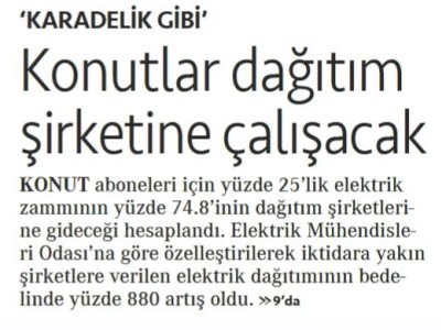 KONUTLAR DAĞITIM ŞİRKETİNE ÇALIŞACAK (CUMHURİYET, 07.04.2026)