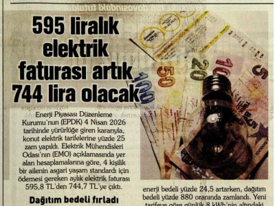 595 LİRALIK ELEKTRİK FATURASI ARTIK 744 LİRA OLACAK (KORKUSUZ, 07.04.2026)
