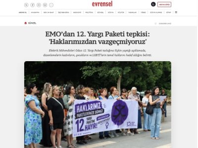EMO’DAN 12. YARGI PAKETİ TEPKİSİ: `HAKLARIMIZDAN VAZGEÇMİYORUZ` (EVRENSEL.NET, 13.06.2026)