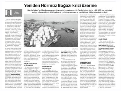 MAHİR ULUTAŞ YAZDI: YENİDEN HÜRMÜZ BOĞAZI KRİZİ ÜZERİNE (BİRGÜN, 26.06.2026)