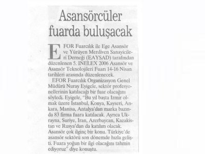ASANSÖRCÜLER FUARDA BULUŞACAK-12.04.06 YENİ ASIR
