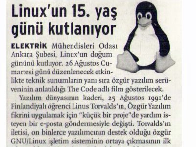 LİNUX'UN 15. YAŞ GÜNÜ KUTLANIYOR (BİRGÜN, 24.08.2006)