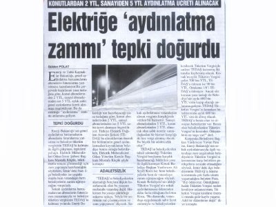 ELEKTRİĞE AYDINLATMA ZAMMI TEPKİ DOĞURDU-16.08.2006 GAZETEM EGE
