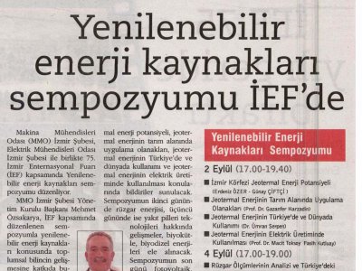 YENİLENEBİLİR ENERJİ KAYNAKLARI İEF’DE (REFERANS GAZETESİ, 01.09.2006)