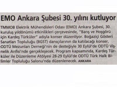EMO ANKARA ŞUBESİ 30. YILINI KUTLUYOR (ÜLKEDE ÖZGÜR GÜNDEM, 18.09.2006)
