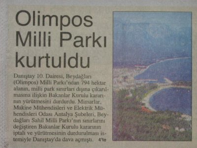 OLİMPOS MİLLİ PARKI KURTULDU. 4 EKİM 2006