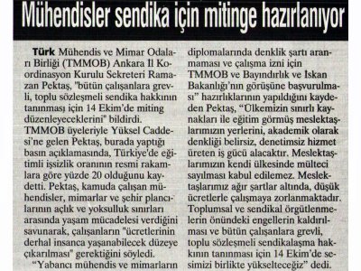 MÜHENDİSLER SENDİKA İÇİN MİTİNGE HAZIRLANIYOR (BURSA HABER,  12 EKİM 2006)