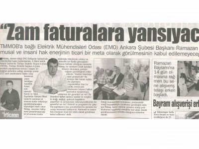 ‘ZAM FATURALARA YANSIYACAK’ (ESKİŞEHİR ANADOLU GAZETESİ, 08.10.2006)