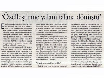 ÖZELLEŞTİRME YALANI TALANA DÖNÜŞTÜ (EVRENSEL GAZETESİ, 06.11.2006)