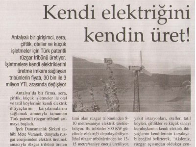 KENDİ ELEKTRİĞİNİ KENDİN ÜRET! (FORUM DİPLOMATİK, 09.11.2006)