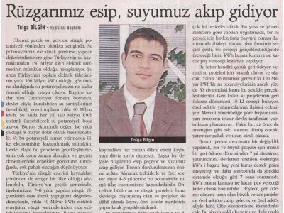 RÜZGARIMIZ ESİP, SUYUMUZ AKIP GİDİYOR (REFERANS EK, 30.11.2006, TOLGA BİLGİN-RESSİAD BAŞKANI)