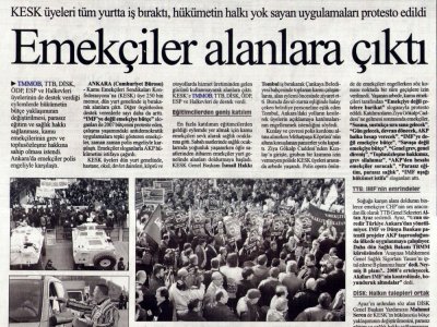 KESK ÜYELERİ TÜM YURTTA İŞ BIRAKTI, HÜKÜMETİN HALKI YOK SAYAN UYGULAMALARI PROTESTO EDİLDİ (CUMHURİYET GAZETESİ, 15.12.2006)