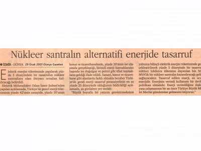 NÜKLEER SANTRALIN ALTERNATİFİ ENERJİDE TASARRUF-DÜNYA GAZETESİ