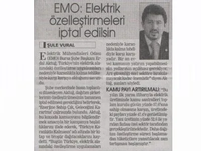 EMO: ELEKTRİK ÖZELLEŞTİRMELERİ İPTAL EDİLSİN, EMO ÖZELLEŞTİRMEYE KARŞI, ELEKTRİKTE FATURA AĞIR