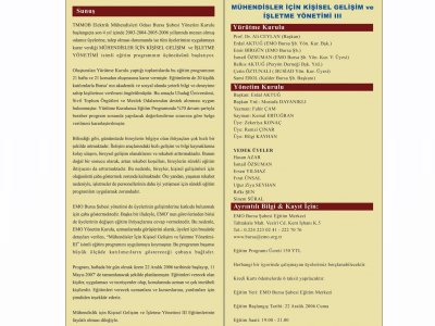 MÜHENDİSLER İÇİN KİŞİSEL GELİŞİM VE İŞLETME YÖNETİMİ-III EĞİTİM PROGRAMI DEVAM EDİYOR