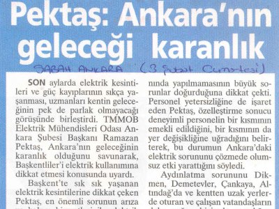 PEKTAŞ: ANKARA’NIN GELECEĞİ KARANLIK (SABAH ANKARA, 03.02.2007, SERPİL UYGUN)