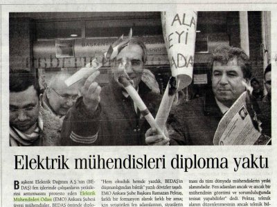 ELEKTRİK MÜHENDİSLERİ DİPLOMA YAKTI (GÜNDEM GAZETESİ, 14.02.2007)