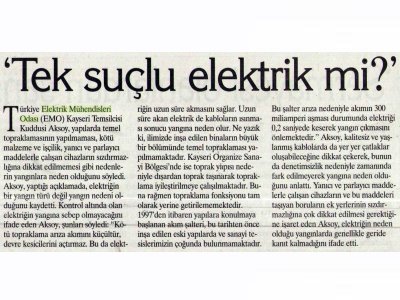 TEK SUÇLU ELEKTRİK Mİ? (GÜNBOYU GAZETESİ, 14.02.2007)