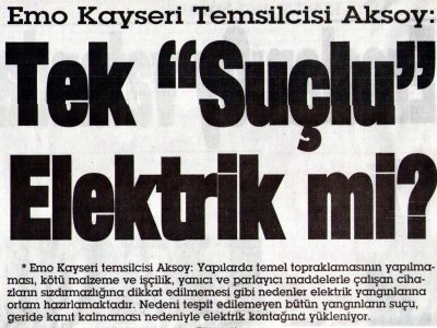 EMO KAYSERİ TEMSİLCİSİ AKSOY: TEK SUÇLU ELEKTRİK Mİ? (KAYSERİ HAKİMİYET GAZETESİ)