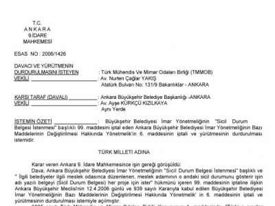 YETKİLERİMİZİ KISITLAYAN UYGULAMA DURDURULDU: BELEDİYELER ODA SİCİL DURUM BELGESİ İSTEMEK ZORUNDA