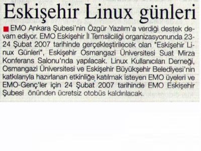 ESKİŞEHİR LİNUX GÜNLERİ (İSTİKBAL GAZETESİ, 22.02.2007)