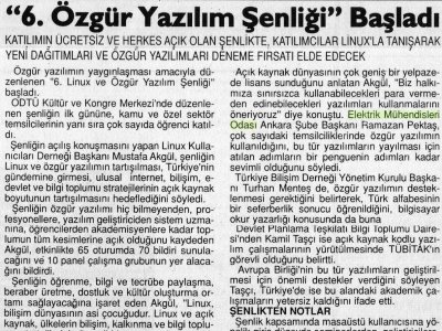 6. ÖZGÜR YAZILIM ŞENLİĞİ" BAŞLADI (SON SAAT GAZETESİ, 04.05.2007)