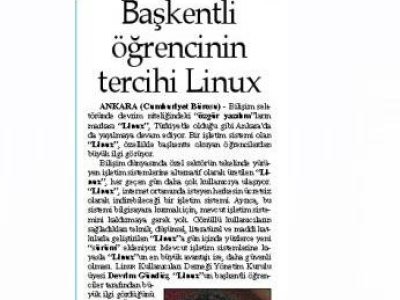 BAŞKENTLİ ÖĞRENCİNİN TERCİHİ LİNUX (CUMHURİYET ANKARA, 18.05.2007)