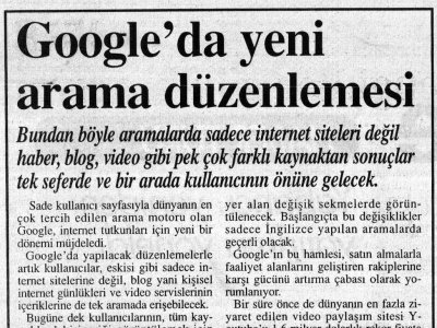 GOOGLE'DA YENİ ARAMA DÜZENLEMESİ (İSTİKLAL GAZETESİ, 21.05.2007)