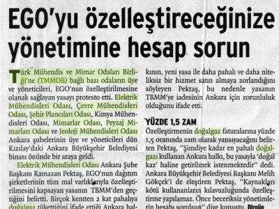 EGO'YU ÖZELLEŞTİRECEĞİNİZE YÖNETİMİNE HESAP SORUN (BİRGÜN GAZETESİ, 09.06.2007)