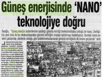GÜNEŞ ENERJİSİNDE 'NANO' TEKNOLOJİYE DOĞRU (GÜNBOYU, 11.06.2007)