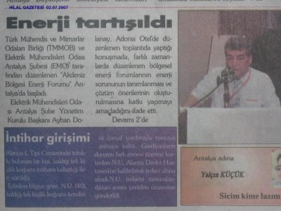 "AKDENİZ BÖLGESİ ENERJİ FORUMU" 30 HAZİRAN 1 TEMMUZ TARİHLERİNDE GERÇEKLEŞTİRİLDİ.BASINDA