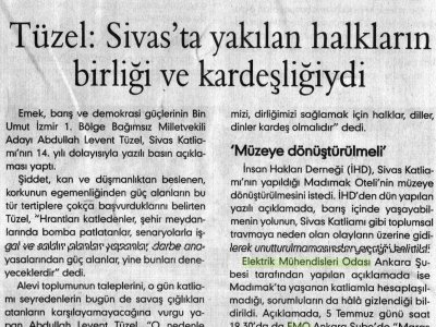 'MÜZEYE DÖNÜŞTÜRÜLMELİ' (EVRENSEL GAZETESİ, 03.07.2007)