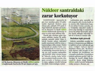 NÜKLEER SANTRALDEKİ ZARAR KORKUTUYOR (RADİKAL GAZETESİ, 18.07.2007)