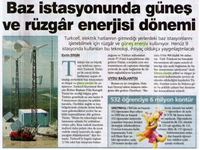 BAZ İSTASYONUNDA GÜNEŞ VE RÜZGÂR ENERJİSİ DÖNEMİ (AKŞAM GAZETESİ, 31.07.2007)