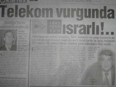 TELEKOM'DAN KRONOMETRİK ZAM-25.07.2007