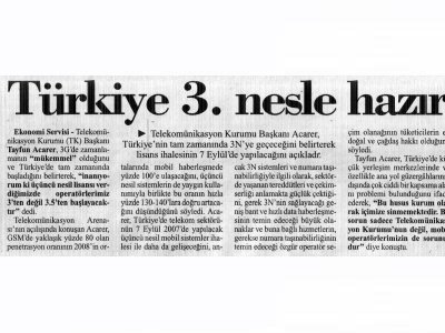 TÜRKİYE 3. NESLE HAZIR (CUMHURİYET, 28.08.2007)