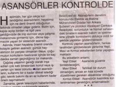 ASANSÖRLER KONTROLDE (ULUS GAZETESİ, 17.09.2007)