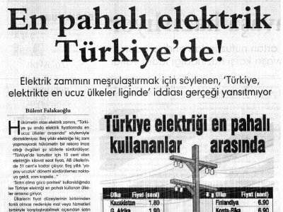 EN PAHALI ELEKTRİK TÜRKİYE'DE (EVRENSEL, 01.10.2007)