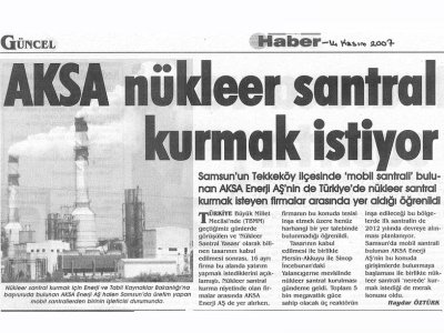 AKSA NÜKLEER SANTRAL KURMAK İSTİYOR