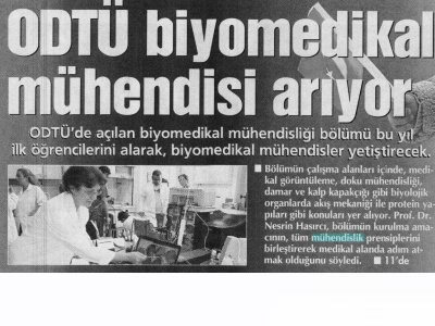 ODTÜ BİYOMEDİKAL MÜHENDİSİ ARIYOR (HÜRRİYET ANKARA, 08.11.2007)