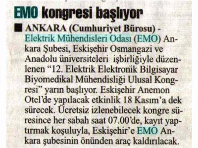 EMO KONGRESİ BAŞLIYOR (13.11.2007, CUMHURİYET)