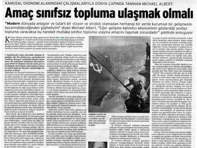 AMAÇ SINIFSIZ TOPLUMA ULAŞMAK OLMALI (BİRGÜN GAZETESİ, 03.12.2007)