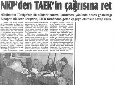 NKP'DEN TAEK'İN ÇAĞRISINA RET