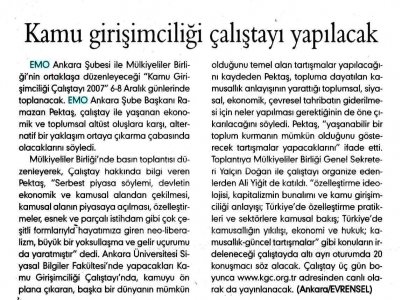 KAMU GİRİŞİMCİLİĞİ ÇALIŞTAYI YAPILACAK (EVRENSEL GAZETESİ, 05.12.2007)